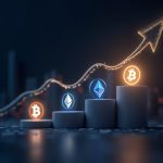 Photo-realistic dashboard showing rising inflows for BTC, ETH, SOL with converging crypto logos.