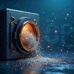 Realistic DeFi vault graphic showing liquidity drained by a flash loan with on-chain analytics visuals.
