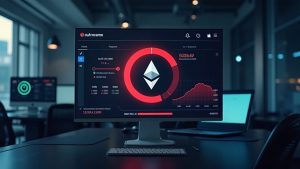 Paused crypto vaults on screen with a large pause icon, red warning badge, Ethereum glow, and subtle loss chart.