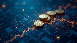 Photorealistic montage of on-chain tokens overlaying treasuries and gold, connected by a digital ledger.