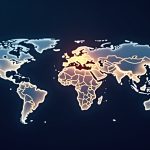 Central ledger icon links banks and payment services over a glowing world map in a modern crypto news style.