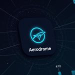 Aerodrome logo centered over a data visualization with rising bars, Base nodes, and a highlighted 47% DEX share.