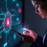 User approves an AI action through a secure wallet, glowing encrypted link to an AI agent in Algorand-inspired colors.