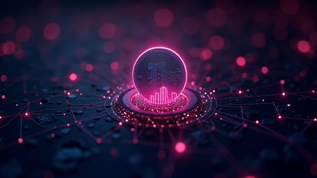 Neon Arbitrum cityscape with a cracked USDC coin and a glowing signature stamp replaying across contracts.
