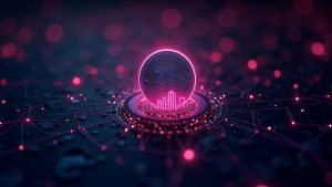 Neon Arbitrum cityscape with a cracked USDC coin and a glowing signature stamp replaying across contracts.