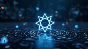 Realistic Cardano newsroom image with post-quantum wallet security, Plutus Core tooling icons, and a governance dashboard.