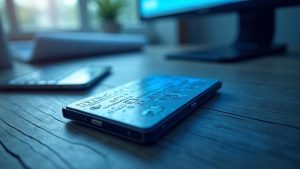 Photorealistic Coldcard MK3 hardware wallet on a desk with an entropy cloud above, against a soft blue newsroom gradient.
