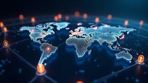 Photorealistic header showing a global network of glowing blockchain nodes across 30+ chains, with a central NEAR Intents emblem and a streamlined machine payments flow.