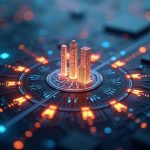 Photorealistic on-chain city with glowing AI agent nodes linked to a Noos mainnet emblem, symbolizing decentralization.