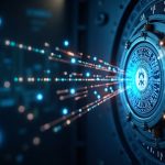 Photorealistic header: modern vault with a glowing blockchain ledger, FOBXX tokens, and SEC-inspired on-chain cash management