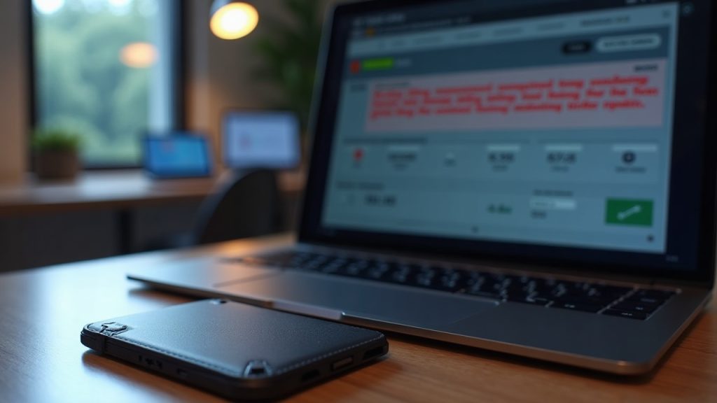 Photorealistic SafePal wallet on desk with screen showing redacted order data and a warning, highlighting data breach risk.
