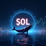 Futuristic Solana header with SOL at center, whale silhouette, rising chart, glowing data streams, and Binance/Kraken silhouettes.