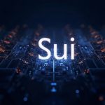 Photorealistic header: Sui logo centered with a glowing blockchain grid and 4.6B transaction digits.