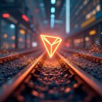 Photorealistic header showing TRON logo linked to Fireblocks Flow in a high-tech financial hub with stablecoins on institutional rails.