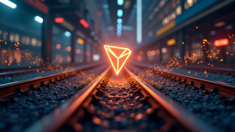 Photorealistic header showing TRON logo linked to Fireblocks Flow in a high-tech financial hub with stablecoins on institutional rails.