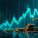 Blue-green newsroom-style graphic showing USDT tokens flowing into a rising blockchain chart, illustrating TRON's large stablecoin supply.
