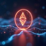 Photorealistic USDT logo migrating from Ethereum to Tron through neon cross-chain network, signaling legacy wind-down.