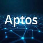 Aptos logo with a glowing quantum circuit network overlaid on blockchain nodes, illustrating quantum-resistant BFT research.