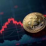 Photorealistic close-up of Bitcoin symbol over an ETF dashboard with red outflow arrows in a dark newsroom backdrop