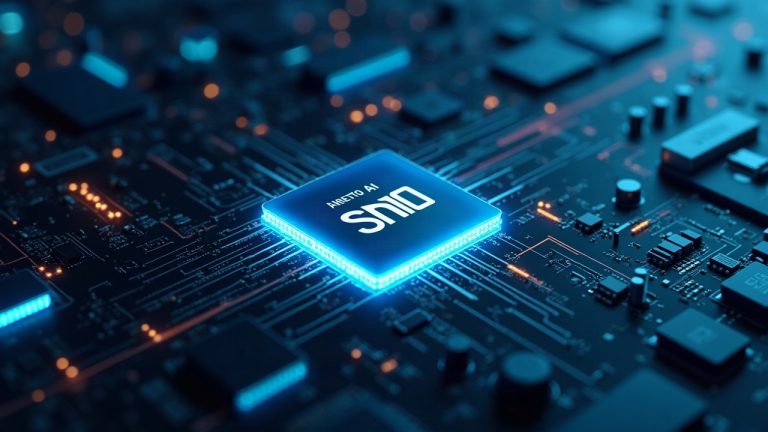 Photorealistic data center with a glowing SN10 chip, Pareto AI and Engy AI logos, and latency/throughput graphs.