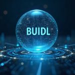 Central digital ledger orb showing BUIDL tokenized Treasury data with holographic charts at 2.8B AUM