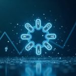 Cardano logo with streaming USDCx coins forming a rising 66M market-cap chart against a blue-teal newsroom backdrop.
