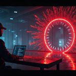 Photorealistic header: breached crypto bridge with FET branding, flashing red alert, hacker silhouette, tech control room.