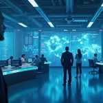 Photorealistic newsroom figure; a glowing bridge links a decentralized crypto network to a regulated US exchange hub.