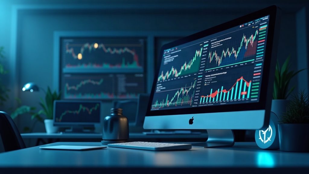 Photorealistic crypto newsroom header with Kraken branding, Bitnomial screen, CFTC seal and crypto charts