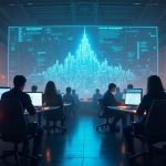 Diverse developers around a glowing code terminal with a holographic metropolis map and a 250k prize badge.