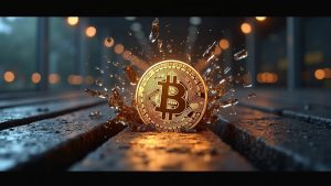 Photorealistic cross-chain Bitcoin bridge breach: shadowy forger, halted vaults, and governance icons.