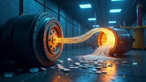 Photorealistic crypto newsroom header: vault drains DAI and USDC into an Ethereum tunnel toward a Tornado Cash-style mixer.