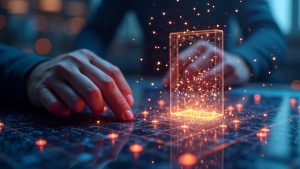Photorealistic scene of a user staking POLS on Base with glowing blockchain nodes and lottery visuals.