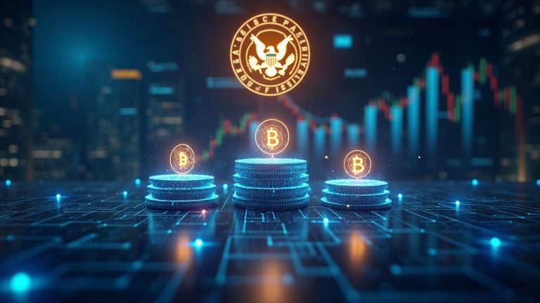Photorealistic image of three crypto derivatives platforms with a glowing SEC seal and futuristic futures charts.