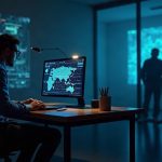 Photorealistic crypto newsroom: analyst at desk reviews copied Notional exploit pattern on screen, with blockchain backdrop.