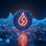 Photorealistic syrupUSDC token morphing into Arc Protocol network with Maple Finance tower in blue neon fintech setting