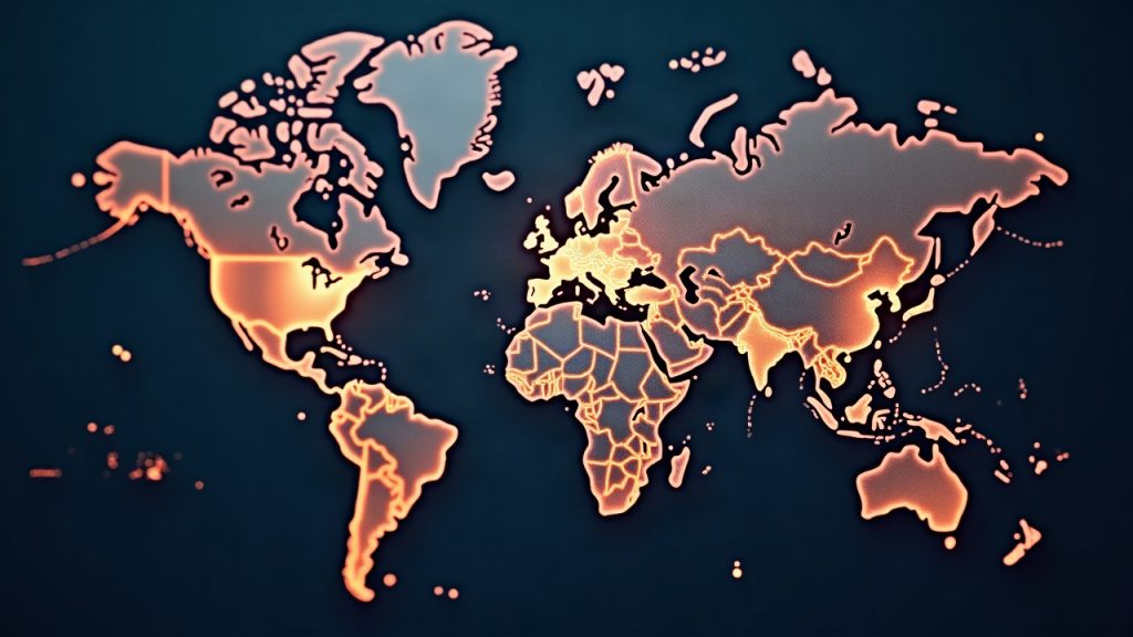 Photorealistic APAC map with glowing token network and Hadron interface overlay, featuring subtle Tether branding.
