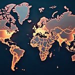 Photorealistic APAC map with glowing token network and Hadron interface overlay, featuring subtle Tether branding.