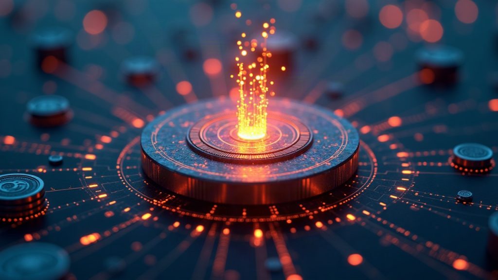 Photorealistic scene of tokenized stocks on Base with an Aerodrome emblem over a glowing decentralized network hub.