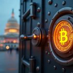 Capitol backdrop with a secure vault door, glowing Bitcoin emblem, and a bold 20-year countdown.