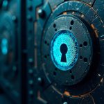 Photorealistic crypto news header: breached DeFi Safe module, glitching code, and a cracked shield over a vault.