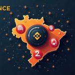 Binance-style vault over Brazil silhouette with red stop signs on services and fading token icons, signaling delisting and regulatory changes.
