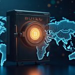 Photorealistic digital vault with a glowing BUIDL token at center, linked to a global network