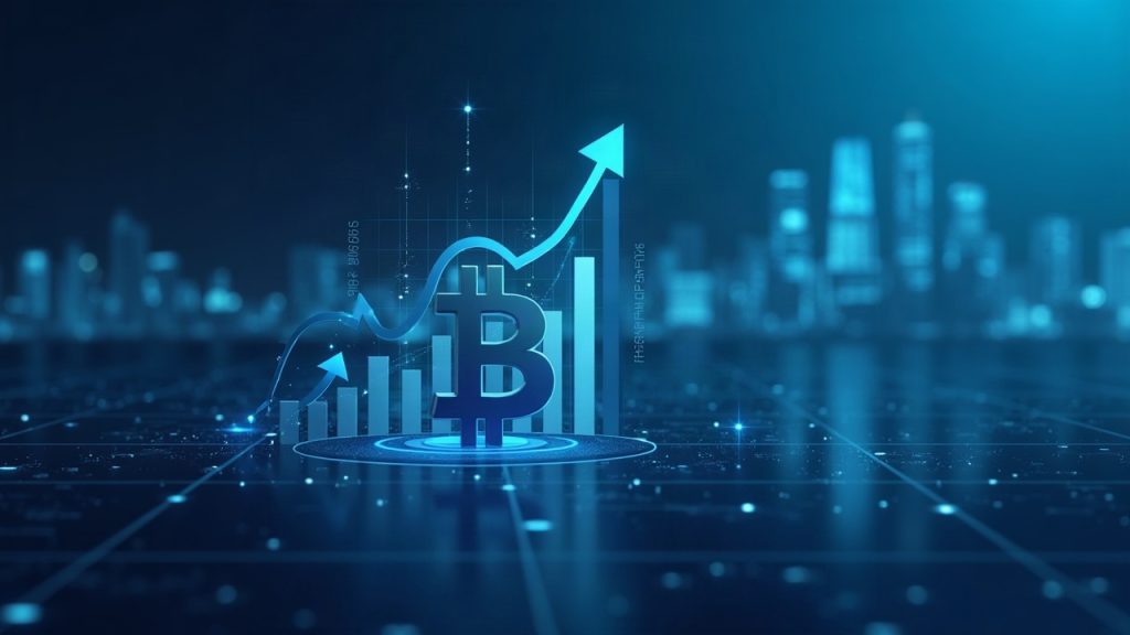 Photorealistic header showing BTC and ETH ETF icons with rising inflow arrows over a crypto dashboard and blue skyline