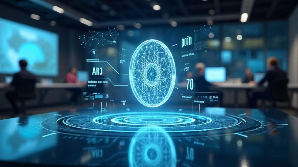 Photorealistic header with Cardano logo on glass desk and holographic charts for stablecoins, DeFi, and tokenized assets.
