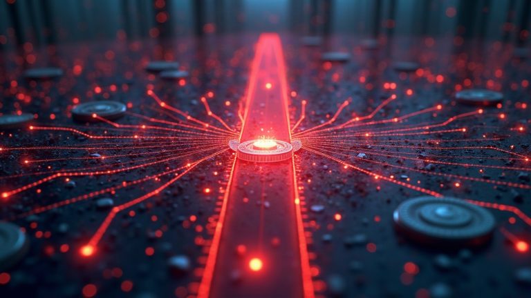 Photorealistic split blockchain bridge with red alert overlay, CYS mint on BNB chain, crypto news vibe.