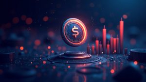 Photorealistic header with a central crypto token, rising charts, and a Legion-style dashboard signaling high demand.