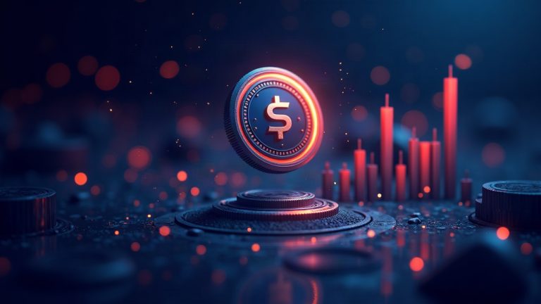 Photorealistic header with a central crypto token, rising charts, and a Legion-style dashboard signaling high demand.
