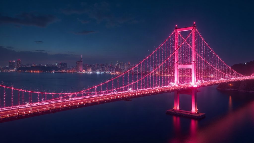 Photorealistic scene of NEAR Intents Omni cross-chain bridge glitch with a patch, neon networks glow, signaling recovery.