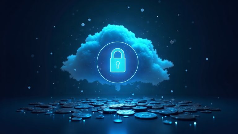 Photorealistic cloud panel with a glowing lock and scattered crypto keys, illustrating exposed secrets.